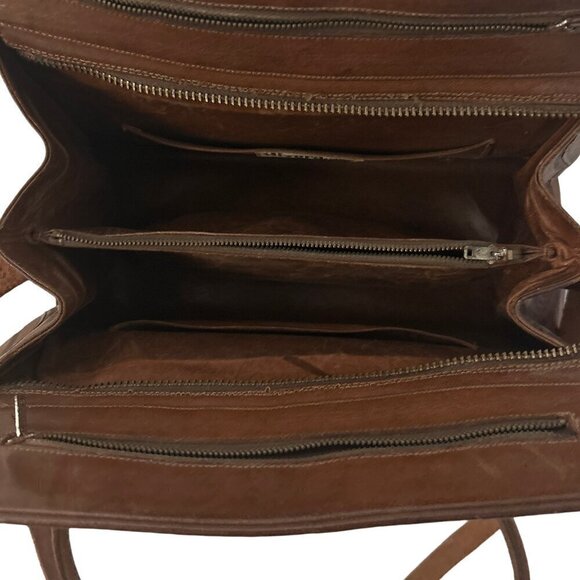 Rare Western Vintage1970 Mexican Tooled Brown Leather Shoulder Bag Tote … - Picture 2 of 11